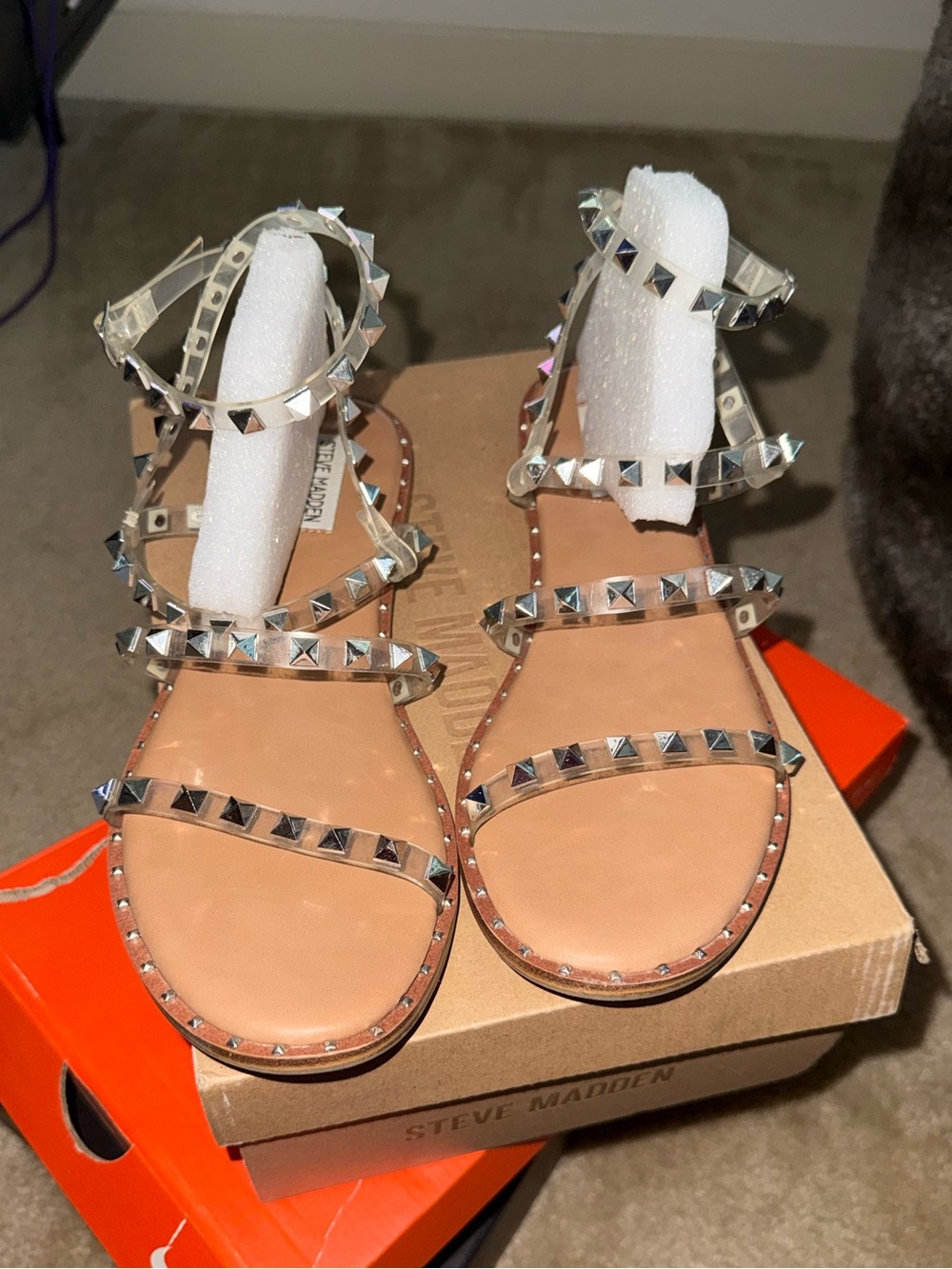Steve Madden Clear & Tan Studded Strappy Gladiator Sandals
